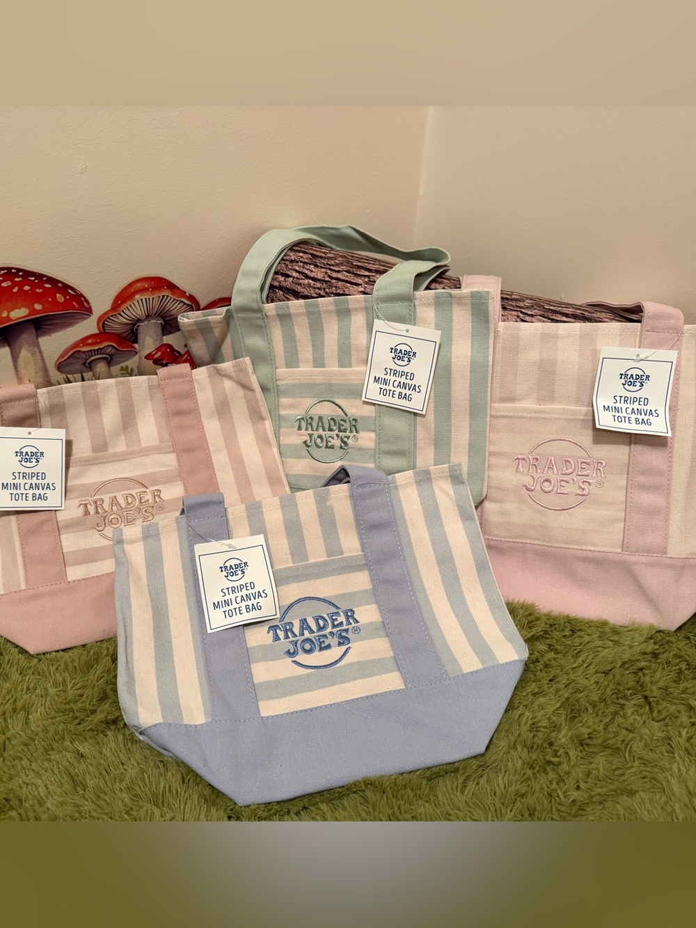 Trader Joe’s Striped Mini Canvas Tote Bag NWT - Set of 4